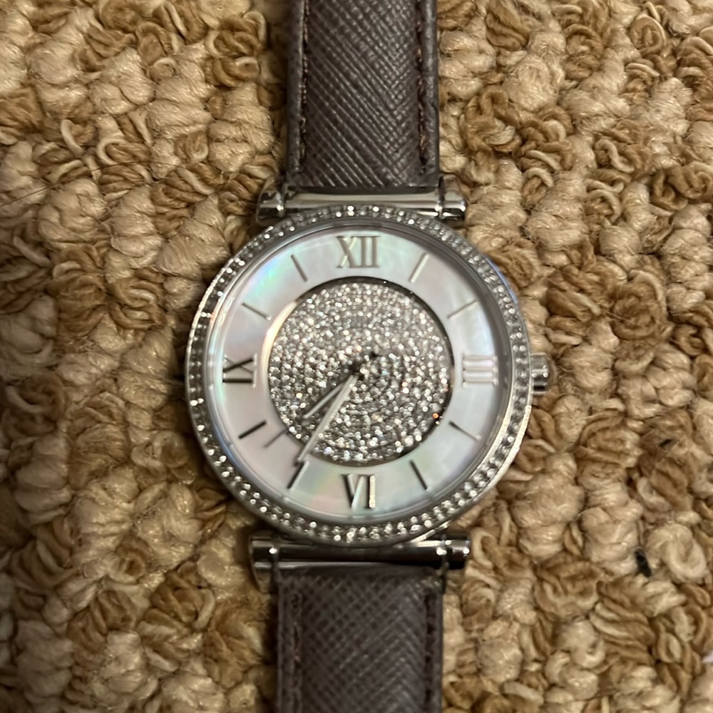 Silver Michael Kors watch with grey band